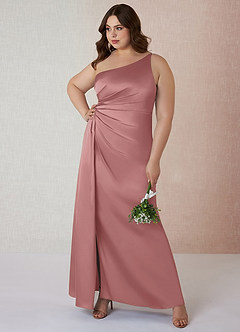 Azazie Mika Bridesmaid Dresses Dusty Rose Sheath One Shoulder Stretch Satin Dress image8