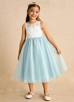 Azazie Lina Flower Girl Dresses Ivory Mist Ball-Gown Lace Dress image2