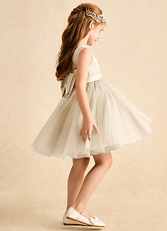Azazie Jani Flower Girl Dresses Champagne A-Line Bow Tulle Dress image3