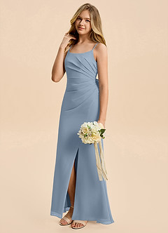 Azazie Amelia Junior Dusty Blue Mermaid Pleated Chiffon Dress image4