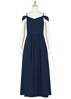 Azazie Alivia Junior Dark Navy A-Line Off the Shoulder Chiffon Dress image7