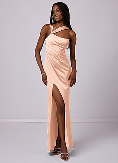 Barbie ♥ Azazie Bridesmaid Dresses English Rose Mermaid One Shoulder Stretch Satin Dress image3