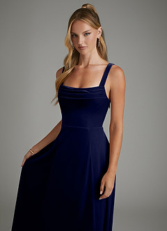 Azazie Shaude Bridesmaid Dresses Dark Navy A-Line Pleated Velvet Dress image5