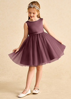 Azazie Jani Blumenmädchenkleider A-Linie Schleifen Tüll Kleid Sangria image5