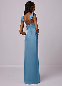 Barbie ♥ Azazie Final Sale Steel Blue Sheath Stretch Satin Dress image2