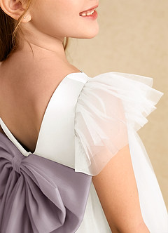 Azazie Munchkin Flower Girl Dresses Ivory Dusk A-Line Bow Tulle Dress image6