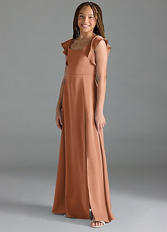 Azazie Bondi Junior Bronzer A-Line Side Slit Stretch Satin Dress image4