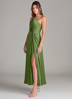 Azazie Brooke Robes de demoiselle d'honneur Robe Trapèze en Satin extensible Une épaule Genévrier image5