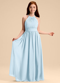 Azazie Malone Junior A라인 주름진 쉬폰 플로어 길이 주니어 신부 들러리 드레스 image6