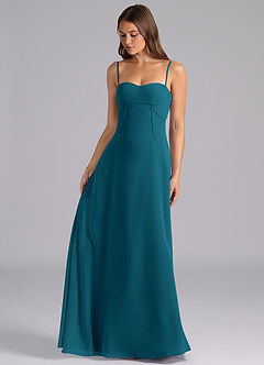 Azazie Valentine Bridesmaid Dresses Ink Blue A-Line Corset Chiffon Dress image3