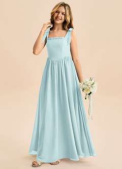 Azazie Delia Junior Abito A-Line in Chiffon Fiocco Sea Glass image4