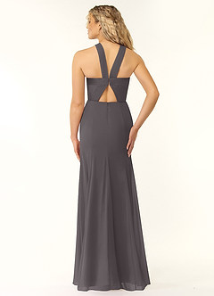 Azazie Rue Bridesmaid Dresses Steel Grey A-Line Halter Chiffon Dress image3