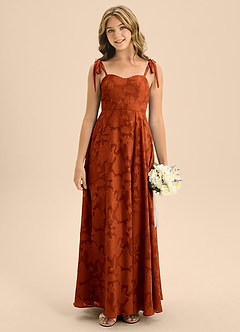 Azazie Rosey Junior Paprika A-Line Sweetheart Neckline Floral Burnout Dress image1
