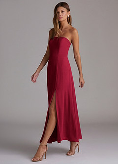 Azazie Wren Bridesmaid Dresses Burgundy A-Line Strapless Chiffon Dress image3