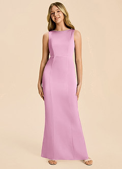 Azazie Emi Junior Candy Pink Sheath Bow Stretch Satin Dress image6