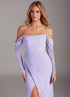 Azazie Hallie Bridesmaid Dresses Lilac Mermaid Long Sleeve Chiffon Dress image5