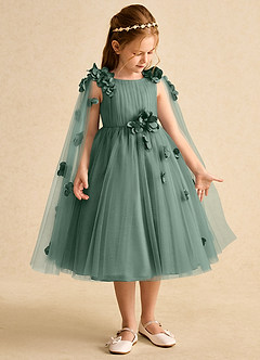Azazie Staria Abiti da Ragazza di Fiori Abito Principessa in Tulle Increspato Eucalipto image7