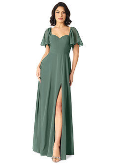 Azazie Chloe Robes de demoiselle d'honneur Robe Trapèze en Mousseline de soie Encolure en Forme de Cœur Mousse De Mer image1