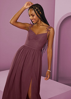 Barbie ♥ Azazie Abiti da Damigella Abito A-Line in Chiffon Plissettato Sangria image3