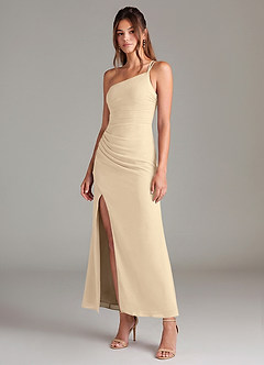 Azazie Eren 신부 들러리 드레스 인어 한쪽 어깨 쉬폰 발목 길이 드레스 image1