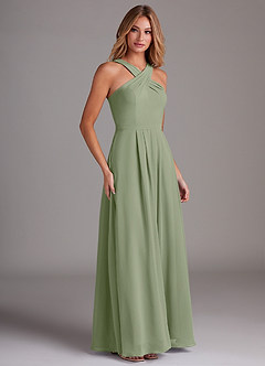 Azazie Dixie Bridesmaid Dresses Pistachio A-Line Halter Pleated Chiffon Dress image4