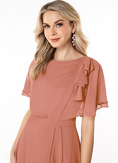 Azazie Aaliyah Modest Bridesmaid Dresses A-Line Scoop Pleated Chiffon Floor-Length Dress image5