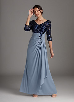 Azazie Lilianne Final Sale Dark Navy Dusty Blue Sheath Sequins Lace Dress image1