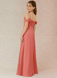 Azazie Kaitlynn Junior Salmon Pink A-Line Off the Shoulder Chiffon Dress image5