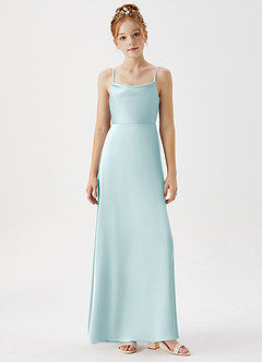 Azazie Shale Junior Sea Glass A-Line Stretch Satin Dress image5