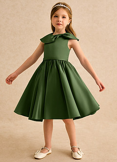 Azazie Acorn Flower Girl Dresses Olive A-Line Pleated Matte Satin Dress image6