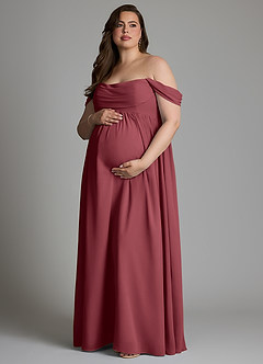 Azazie Saige Brautjungfernkleider für Schwangere A-Linie Plissee Chiffon Bodenlänge Kleid image12