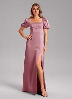 Azazie Fyona Bridesmaid Dresses Vintage Mauve A-Line Pleated Stretch Satin Dress image1
