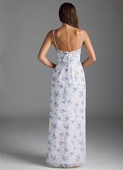 Azazie Mai Bridesmaid Dresses Blue Cottage Floral Sheath Pleated Chiffon Dress image2