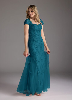 Azazie Marbella vestidos de madre de la novia Vestido de Azul Tinta de Encaje de Sirena con Reina Ana Lentejuelas image2