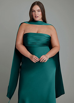 Azazie Saylor Jurken voor bruidsmeisjes Jurk van Stretch Satijn met Zeemeermin Strapless Pauw image18