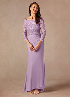 Azazie Rhonda Mother of the Bride Dresses Wisteria Mermaid Off the Shoulder Mesh Dress image5