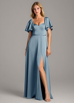 Azazie Chloe Bridesmaid Dresses Dusty Blue A-Line Sweetheart Neckline Stretch Satin Dress image4