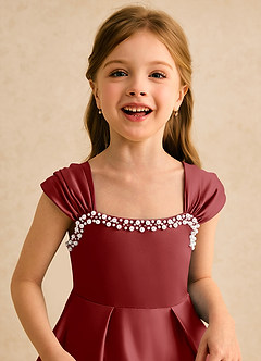 Azazie Yosemite Jurken voor bloemenmeisjes Baljurk Jurk van Mat Satijn Sweetheart Halslijn Roest image7