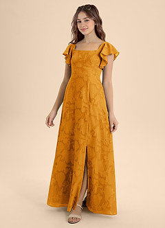 Azazie Bondi Junior Robe Trapèze en Blumen-Burnout Arc Caramel écossais image1