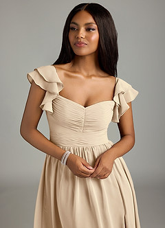 Azazie Anaya Bridesmaid Dresses Champagne A-Line Pleated Chiffon Dress image6