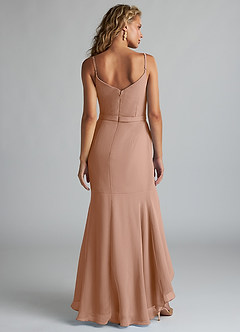 Azazie Summer Bridesmaid Dresses Champagne Rose Mermaid Scoop Cowl Chiffon Dress image2