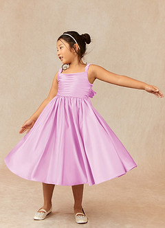 Azazie Cutie Pie vestidos de niña de las flores Vestido de Rosa Caramelo de Satin Mate de Corte En A con Plisado image3