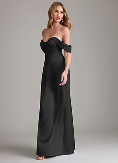 Azazie Sedona Probar vestidos en casa Vestido de Negro de Satén Elástico de Corte Sirena con Vestidos sin tirantes image4