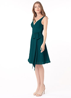 Azazie Diana Final Sale Pine A-Line Pleated Chiffon Dress image4