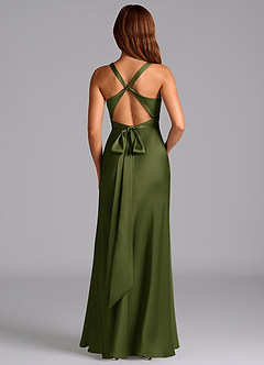 Azazie Hati Bridesmaid Dresses Olive Mermaid Stretch Satin Dress image7