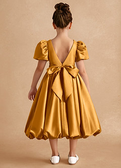 Azazie Jellybean Sukienki dla dziewczynek sypiących kwiaty Suknia balowa Marszczony Matowy satynowy Długość herbaty Sukienka image2