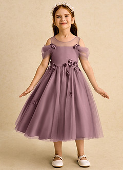 Azazie Juni Robe Demoiselle D'honneur Fillette Robe Princesse en Tulle Plissée Mauve Vintage image4
