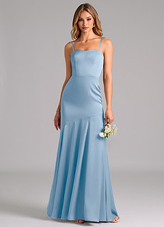 Azazie Shiloh Brautjungfernkleider Wandelbar Meerjungfrau-Linie Schulterfrei Stretch-Satin Kleid Puderblau image2