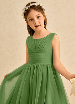 Azazie Macaron Robe Demoiselle D'honneur Fillette Robe Trapèze en Tulle Plissée Basilic image5
