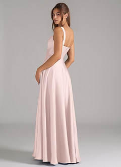 Azazie Shaude Bridesmaid Dresses Blushing Pink A-Line Pleated Stretch Satin Dress image7